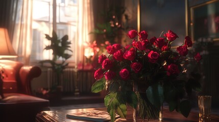Valentine's Day moment where fresh roses are given as a heartfelt gesture of love and appreciation