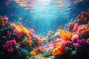 Obraz premium Exploring the Colorful Depths: A Stunning Coral Reef Teeming with Life