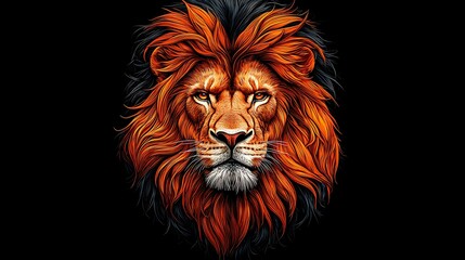 Majestic lion's face with vibrant orange and black mane against a dark background, symbolizing strength