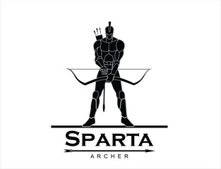 standing sparta archer, trojan warrior with the arch, warrior archery preparing arrow and bow