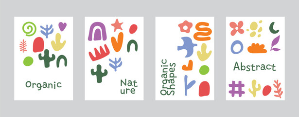 Set of nature organic cover or poster, Abstract handrawn doodle shapes, vector design