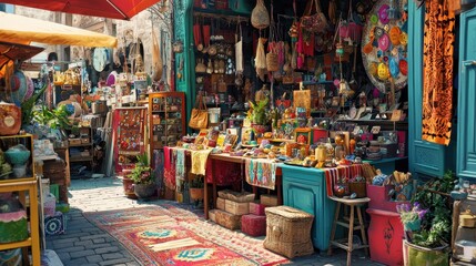 Fototapeta premium Colorful Marketplace Filled with Crafts and Unique Handicrafts