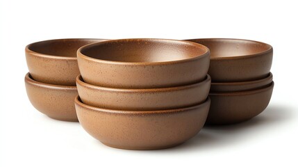 Stacked Brown Ceramic Bowls: Rustic Elegance in Kitchenware