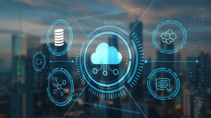 Fototapeta premium Cloud Computing Network: Data Storage, Sharing, and Connectivity