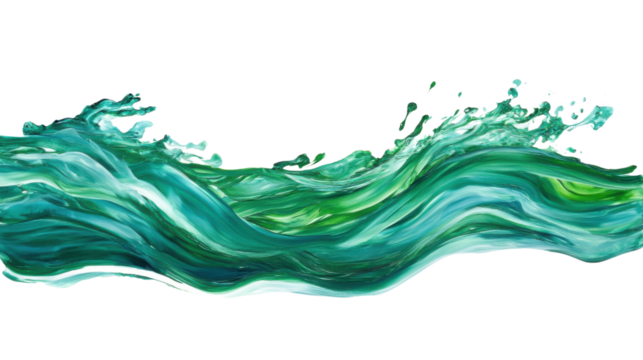 Green wave splashing and forming a crest with transparent background