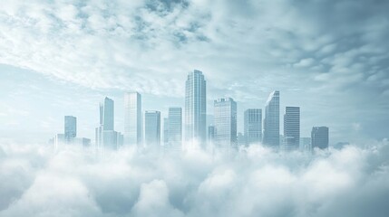 Fototapeta premium Majestic Urban Skyline Emerging Through Soft Cloud Cover