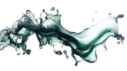 Green liquid splashing and forming a wave with transparent background