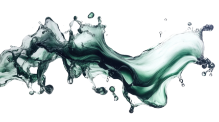 Green liquid splashing and forming a wave with transparent background