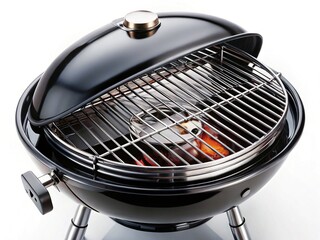 Close-up of Black BBQ Grill Isolated on White Background - Stock Photo