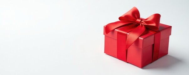 Obraz premium Red gift box on a white background with a red bow, gift, holiday, box