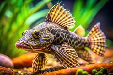 Common Pleco Fish Portrait - Isolated in Aquarium Tank