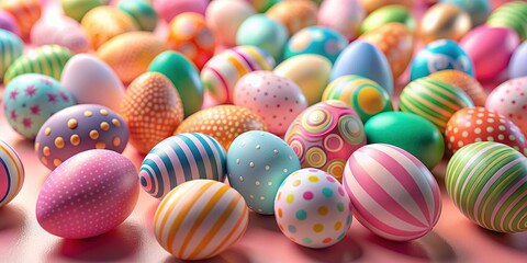 Obraz premium Colorful Easter Eggs on Pink Background - Festive Spring Holiday Decoration Stock Photo