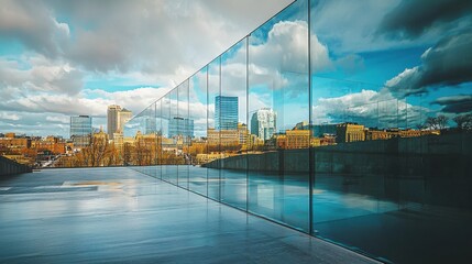 Fototapeta premium Modern Urban Architecture with Reflection Under Dramatic Clouds