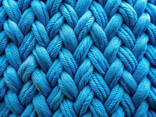Cozy Blue Knitted Braid Pattern: Warm Wool Yarn Texture for Cold Weather Fashion