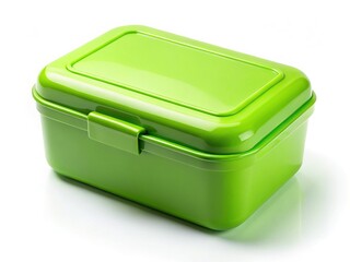 Green Plastic Lunch Box Isolated on White Background - Stock Photo