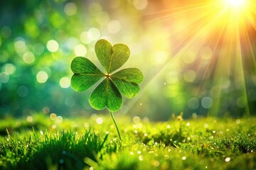 Happy St. Patrick's Day Banner Template: Top View Paper Cut Four Leaf Clover on Green Background