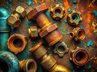 Heavy-duty Cast Iron Pipe Fittings & Nuts for Plumbing - Industrial Texture Background