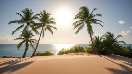 Obraz premium Sandy sea coast with a prominent dune on the horizon under a clear blue sky, coastal, scenic