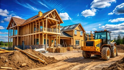 Fototapeta premium Modern House Construction Site: Brown Building & Blue Sky 2025
