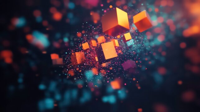Abstract colorful shape, dark background design, 3d render generative AI
