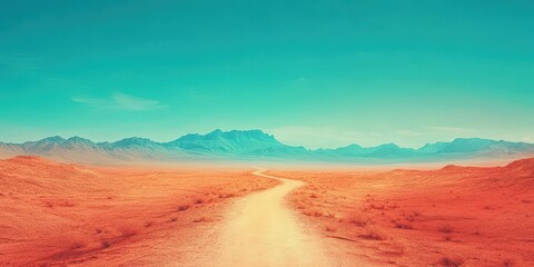 Fototapeta premium Desert Road Leading to Distant Mountains