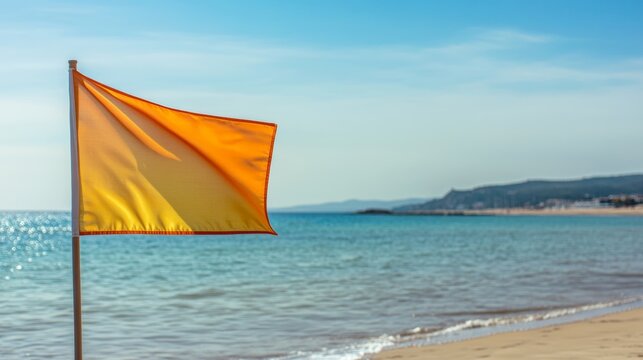 Isolated flag waving with the text Touristic Quality Spanish annual award for beaches and establishments that reach standards of guarantee quality safety and professionalism in services