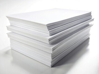 Stack of Blank White Papers, Macro Photography, Isolated on White Background