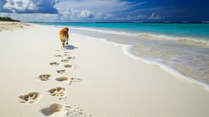 Beach white sand and dog footprints