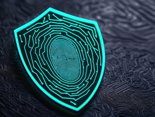 fingerprint anti biometri, anonymity tracking concept. Digital shield with fingerprint design symbolizing security and technology.