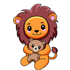 cute lion cartoon kawaii sticker. character vector illustration