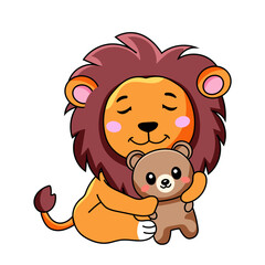 cute lion cartoon kawaii sticker. character vector illustration