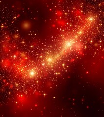 A cosmic scene featuring a brilliant red background and twinkling lights.