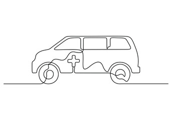 Ambulance car continuous one line drawing. Isolated on white background vector illustration