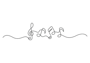 Continuous one line drawing of music notes on stave musical symbol vector illustration