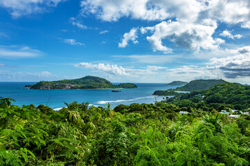 Island Therese in front of the Island Mahe, Republic of Seychelles, Africa.
