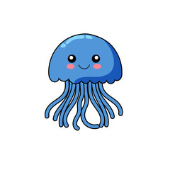cute jellyfish cartoon kawaii sticker. character vector illustration