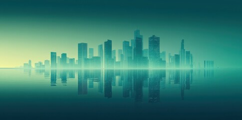 Obraz premium City Skyline Reflected in Calm Water at Dawn