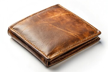 Obraz premium Softly worn leather wallet with creases and scratches on surface, scratched, classic design, natural tones, rugged