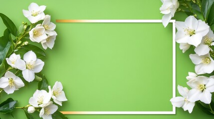 Fototapeta premium Elegant White Flowers on Green Background with Frame Design