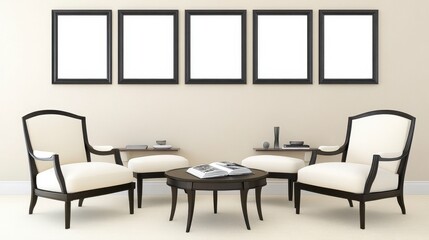 Elegant Living Room with Chairs and Empty Frames on Wall