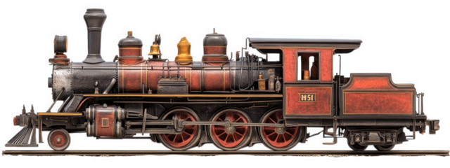 vintage steam locomotive with intricate details and classic design, showcasing its powerful wheels and elegant structure. This iconic train evokes nostalgia and charm of bygone era