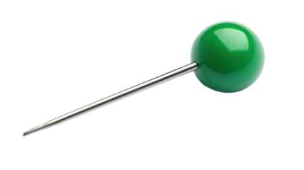 Green push pin on transparent background, perfect for location marking