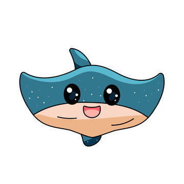 cute stringray cartoon kawaii sticker. character vector illustration