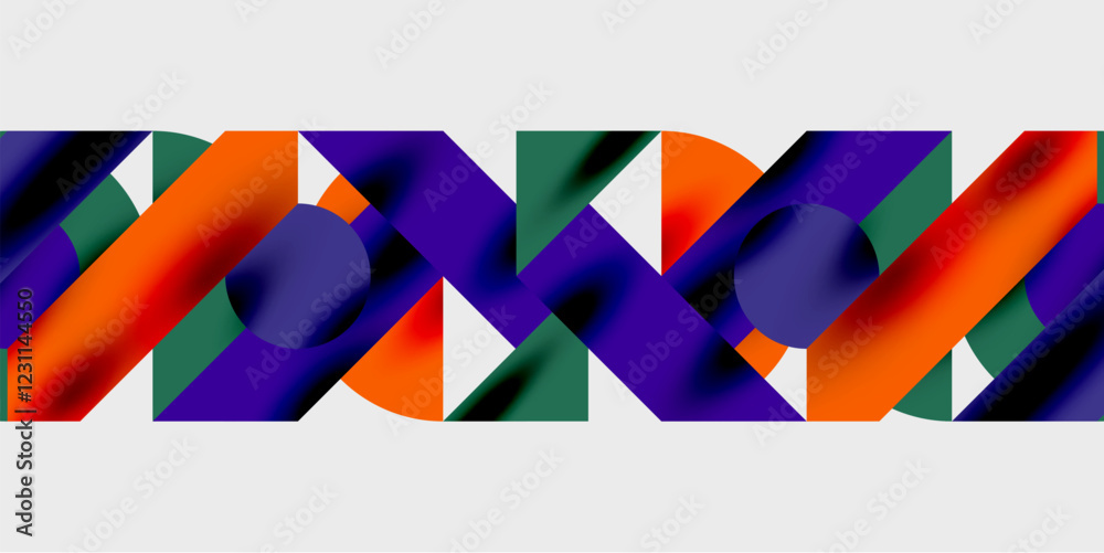Poster modern abstract background featuring circles, lines, and triangles in a dynamic geometric compositio