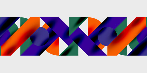 Obraz premium Modern abstract background featuring circles, lines, and triangles in a dynamic geometric composition. Perfect for stylish, tech, or creative-themed designs