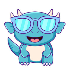 cute dinosaur cartoon kawaii sticker. character vector illustration