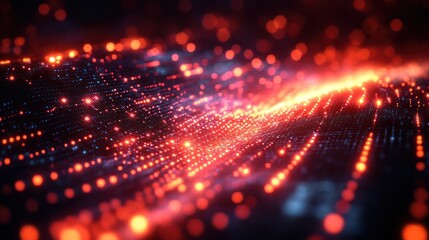 Obraz premium Abstract Digital Landscape: Glowing Red and Blue Particles