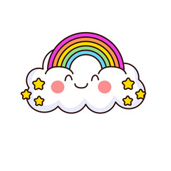 cute rainbow cartoon kawaii sticker. character vector illustration