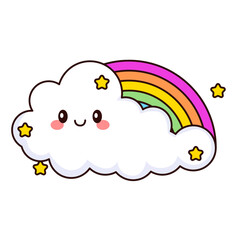 cute rainbow cartoon kawaii sticker. character vector illustration