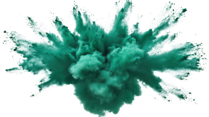 Green powder exploding with transparent background